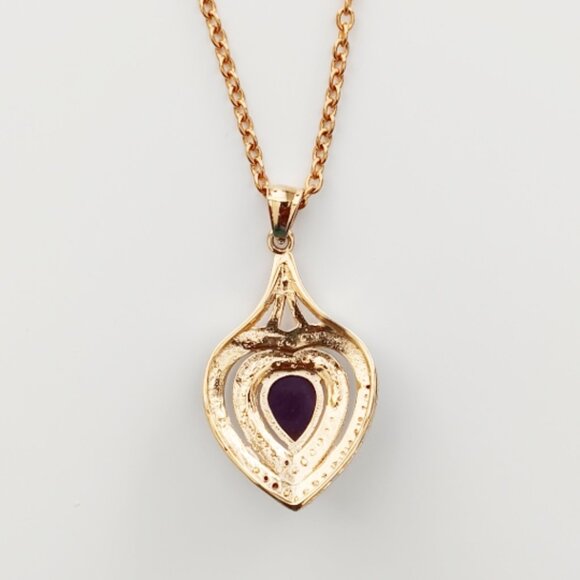 Genuine Amethyst & White Crystal Heart Pendant Necklace in Goldtone - Picture 2 of 4